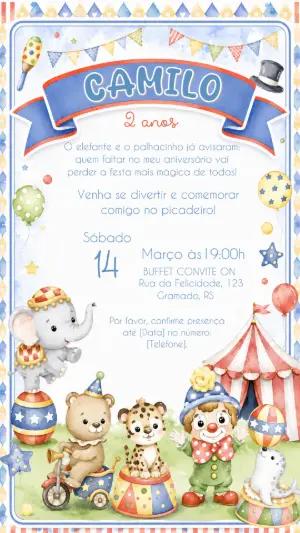 Convite de Aniversário Circo Infantil para Editar
