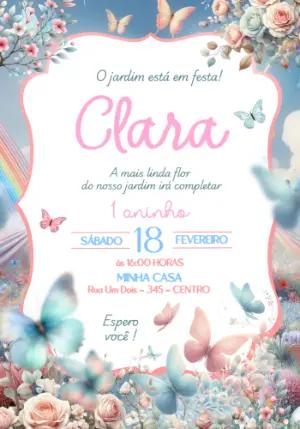Convite Aniversário Jardim Encantado Borboletas Editável