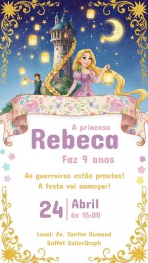 Convite Digital Aniversário Rapunzel Enrolados para Editar
