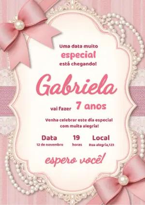 Convite de Aniversário Princesa Rosa com Laços para Editar