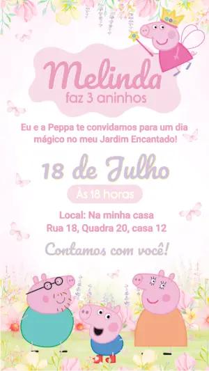 Convite Aniversário Peppa Pig Jardim Encantado Editável