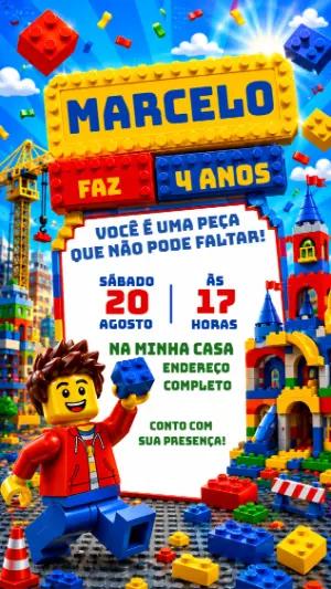 Convite de Aniversário Lego Colorido para Editar