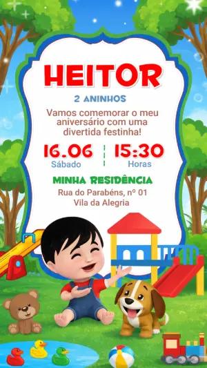 Convite de Aniversário Infantil Bento e Totó Editável