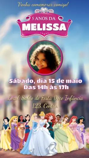 Convite de Aniversário Princesas Disney com Foto para Editar
