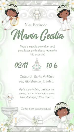Convite de Batizado Anjinha Negra para Editar Online