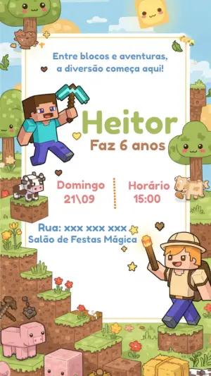 Convite Aniversário Minecraft com Personagens para Editar Online