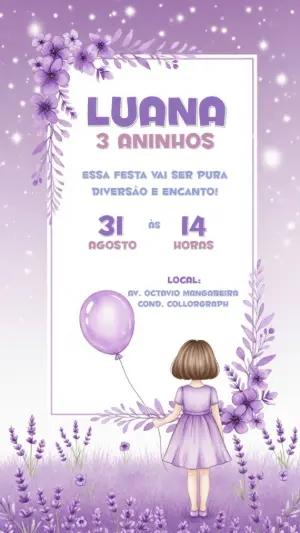 Convite Aniversário Jardim Encantado Lilás para Editar Online