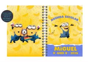 Capa de Agenda Escolar Minions com Personagens para Editar Online