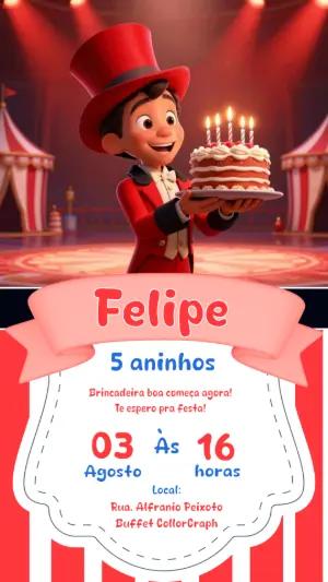Convite de Aniversário Circo com Mágico Menino para Editar