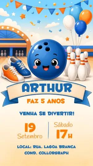 Convite Aniversário Boliche Infantil Editável