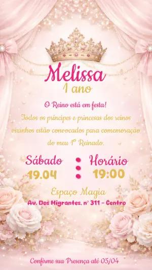 Convite de Aniversário Princesa Rosa Delicado para Editar