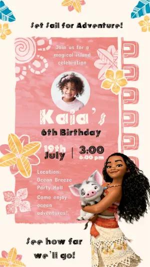 Editable Moana Themed Birthday Invitation with Photo