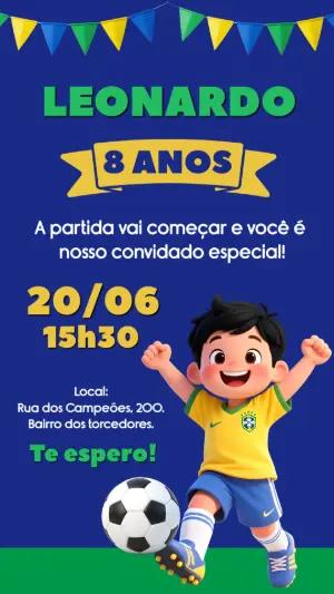 Convite de Aniversário Futebol Brasil Infantil para Editar