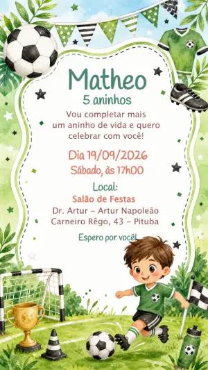 Convite de Aniversário Futebol Infantil Modelo Editável