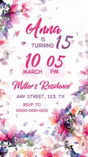 Floral Watercolor Birthday Invitation | Editable Template