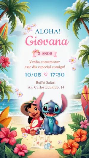 Convite de Aniversário Stitch e Lilo para Editar Online