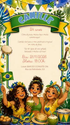 Convite Digital Aniversário Festa Brasileira e Samba Editável