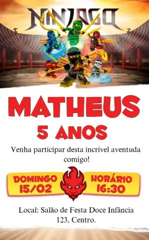 Convite de Aniversário Ninjago Aventura Modelo Digital Editável