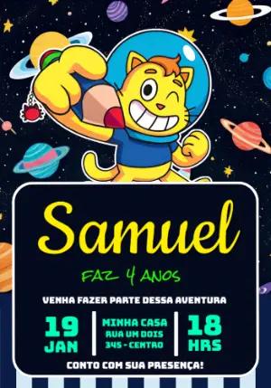 Convite de AniversárioGato Galáctico para Editar