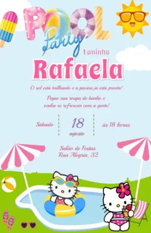 Convite de Aniversário Pool Party Hello Kitty Editável