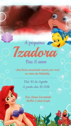 Convite Animado A Pequena Sereia para Aniversário Editável