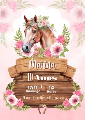 Convite de Aniversário Cavalo Floral para Editar Online