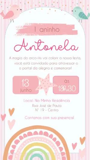 Convite Digital Aniversário Infantil Tema Arco-Íris Editável