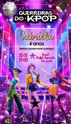 Convite de Aniversário Guerreiras do K-pop Neon Editável