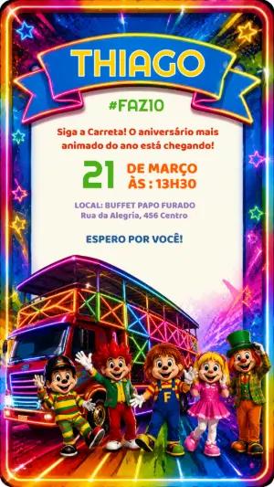 Convite Digital Aniversário Tema Carreta Furacão para Editar