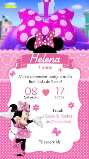 Convite Animado Aniversário Minnie Rosa para Editar Online