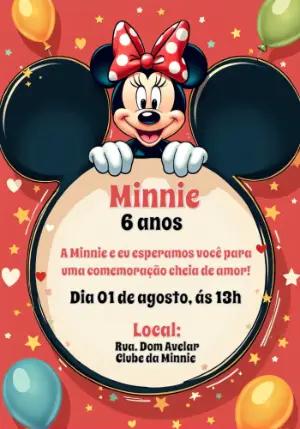 Convite Aniversário Minnie Mouse Vermelha para Editar Online