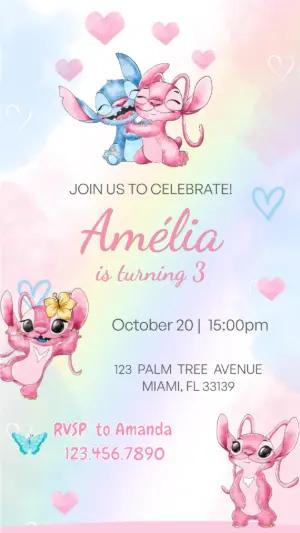 Animated Stitch & Angel Birthday Video Invitation Template