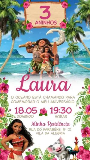 Convite de Aniversário Moana Tropical para Editar Online