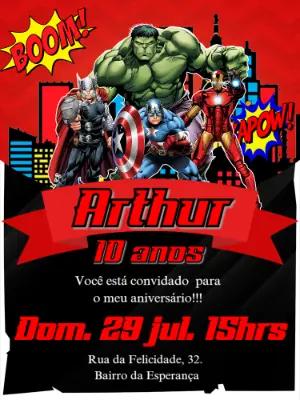 Convite de Aniversário Vingadores para Editar e Imprimir