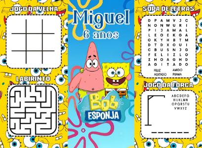 Revistinha de Jogos Bob Esponja para Aniversário Editável