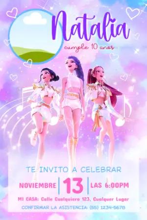 Invitación de Cumpleaños Las Guerreras K-Pop Popstar Editable