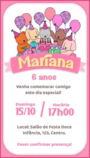 Convite de Aniversário Ursinhos Fofos Estilo Bobbie Goods para Editar