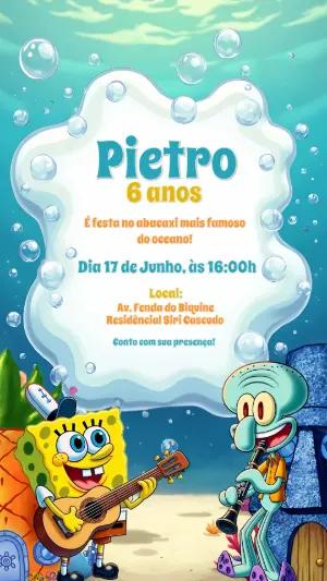 Convite Aniversário Bob Esponja e Amigos para Editar Online