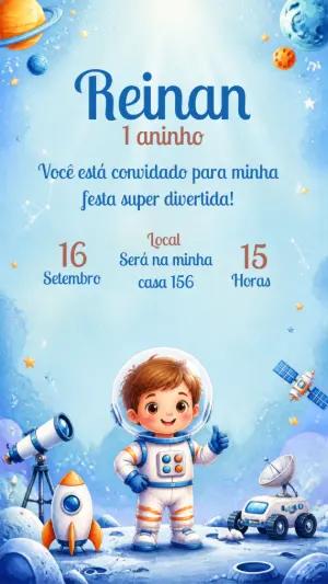 Convite de Aniversário Astronauta no Espaço para Editar