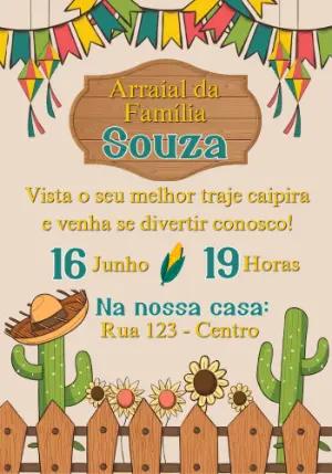 Convite de Festa Junina Rústico e Colorido para Editar Online