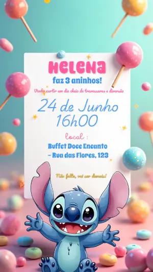 Convite de Aniversário Stitch Editável Online para Imprimir