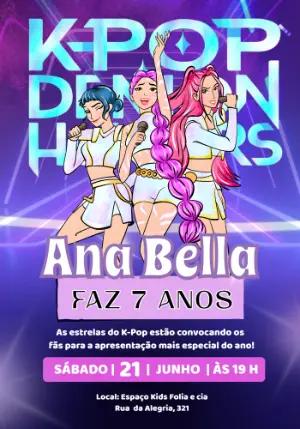 Convite de Aniversário Guerreiras do K-Pop Neon para Editar