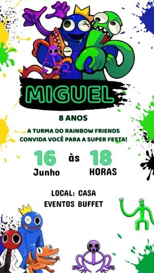 Convite de Aniversário Rainbow Friends Colorido para Editar