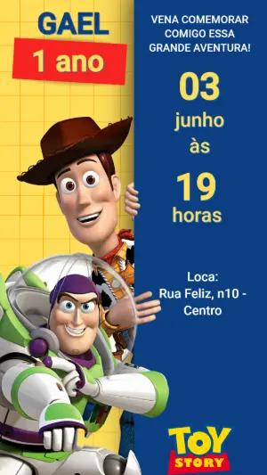 Convite de Aniversário Toy Story com Woody e Buzz para editar