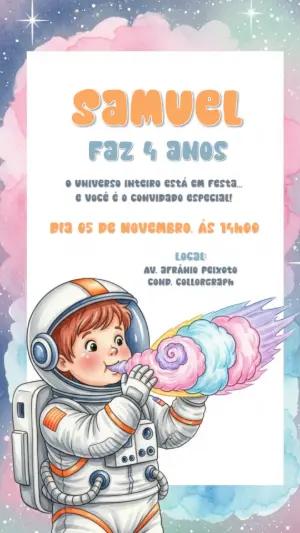 Convite Aniversário Astronauta Fofo para Editar Online