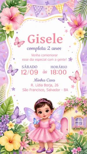 Convite Aniversário Fadinha no Jardim Editável para Menina