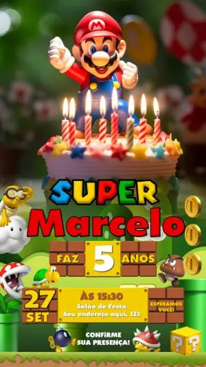 Convite de Aniversário Super Mario Bros para Editar Online