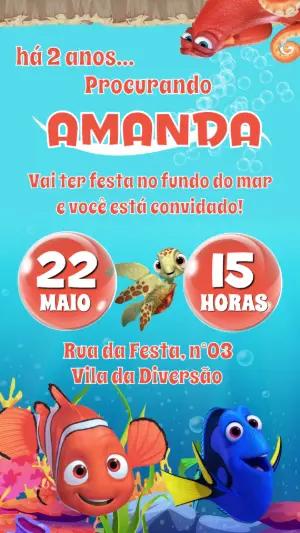 Convite de Aniversário Procurando Nemo e Dory Editável