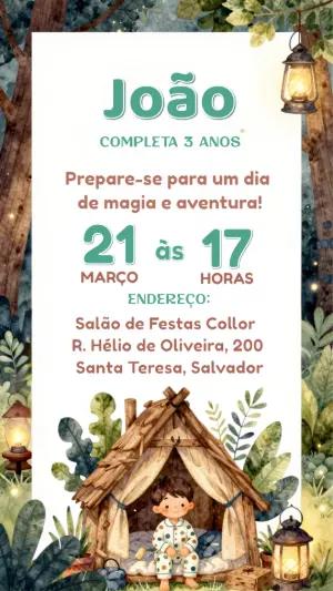 Convite Digital Aniversário Aventura na Floresta Editável