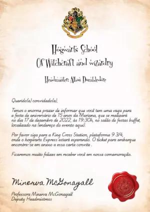 Convite Aniversário Hogwarts Carta Mágica para Editar Online